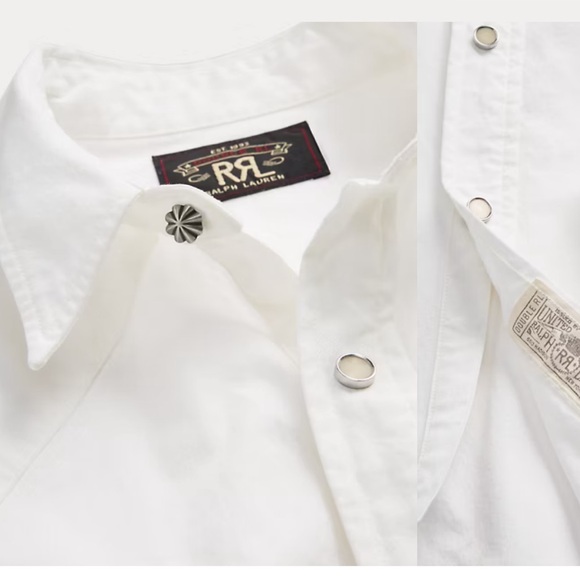NEW Ralph Lauren RRL Men’s White Slim Fit Poplin Western Shirt - Picture 2 of 5